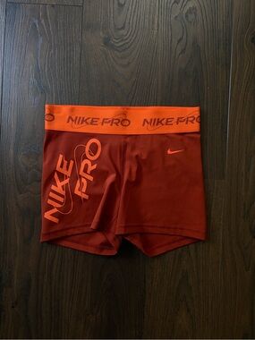 Nike Women's Bike Shorts - Deep Red with Bright Orange Waistband